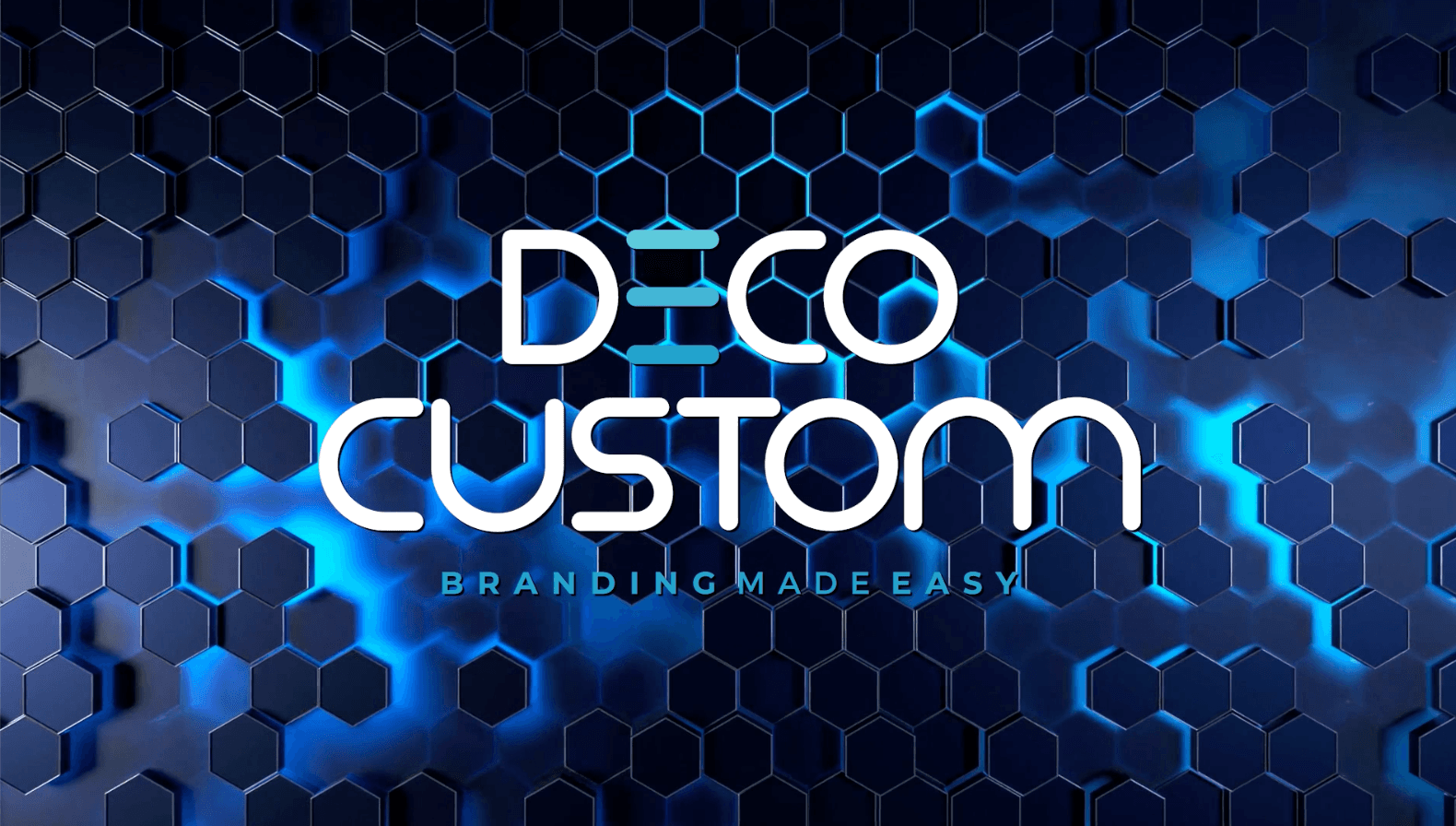 D=GO Custom branding company logo with tagline "Branding Made Easy" on digital hexagon background